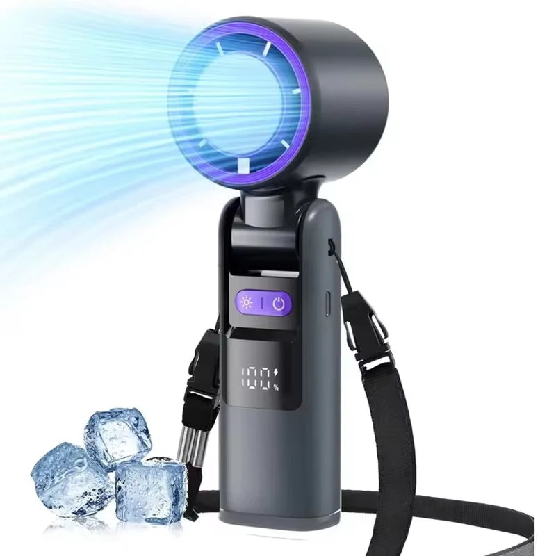FreshAir – Mini Ventilateur Portable Rechargeable | Effet Glacé, Éclairage LED & 199 Vitesses